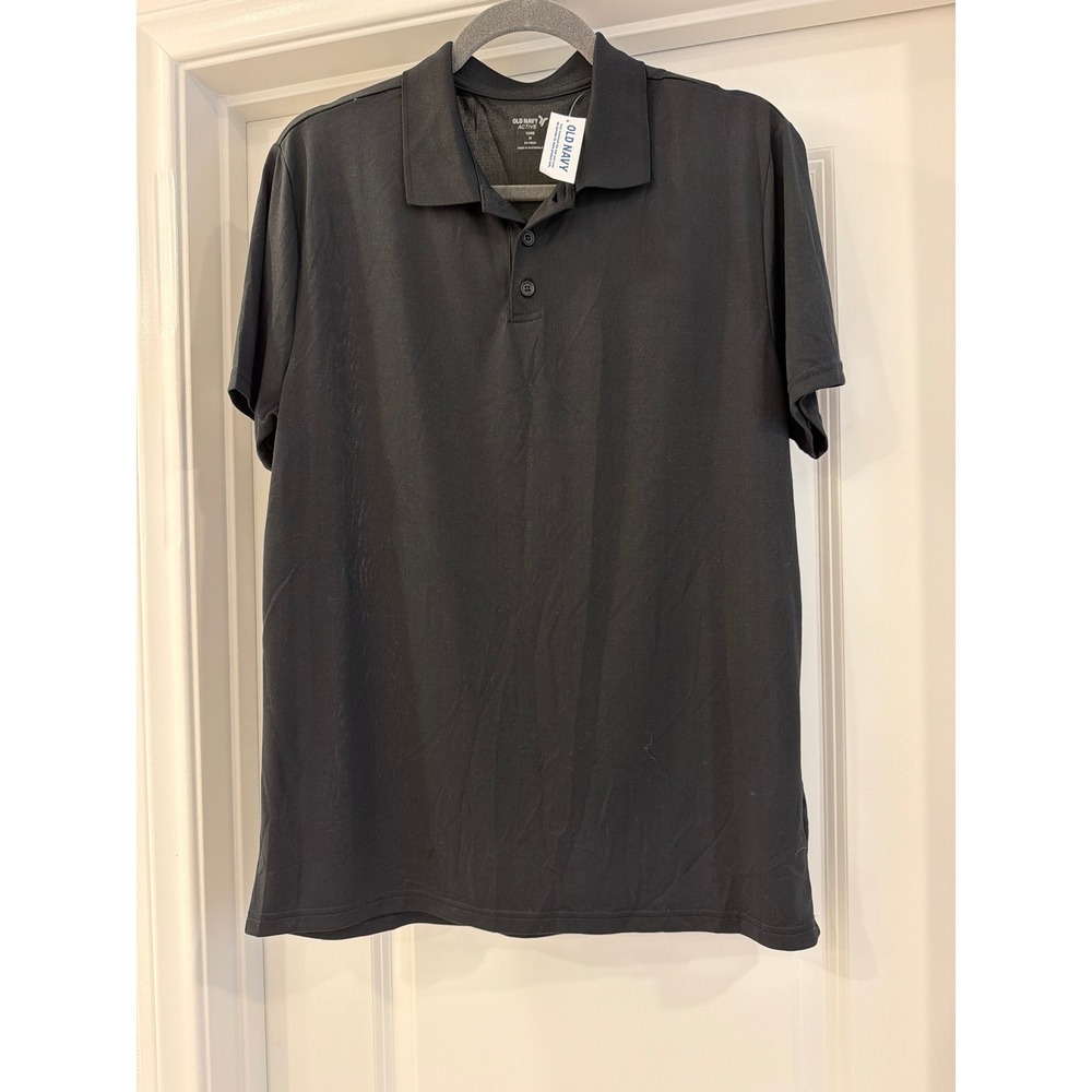 Old Navy Active Core Polo Mens Size M Black Short Sleeve Recycled Polyester NWT